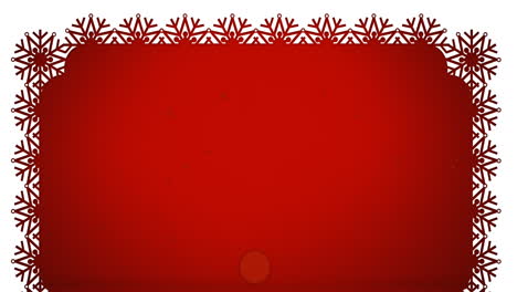 Animation-of-snow-falling-over-christmas-decorations-on-red-background