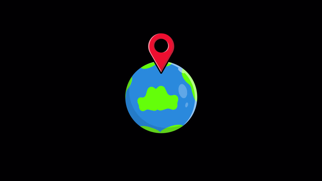Globo terrestre animato in stile cartoni animati con segnaposto rosso