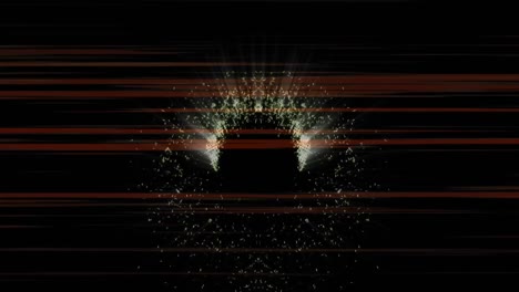 animation of glowing white particles moving in circular motion over streaking red lines, on black