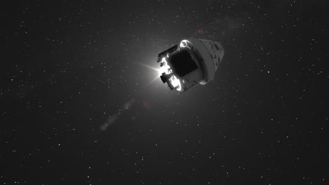 orion artemis capsule moving and rotating through space past sun and towards milky way galaxy - 3d cgi animation 4k