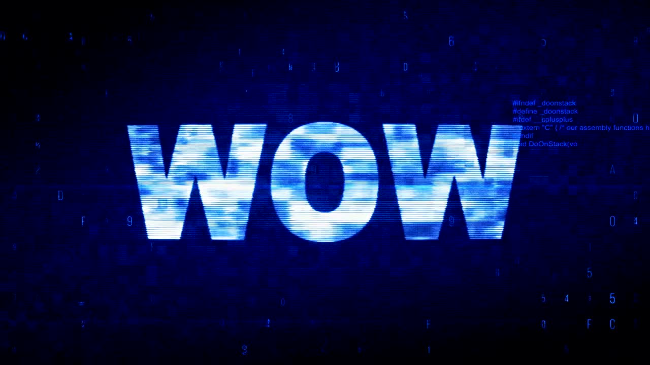 와우 텍스트 디지털 노이즈 트이치 글리치 왜곡 효과 오류 애니메이션