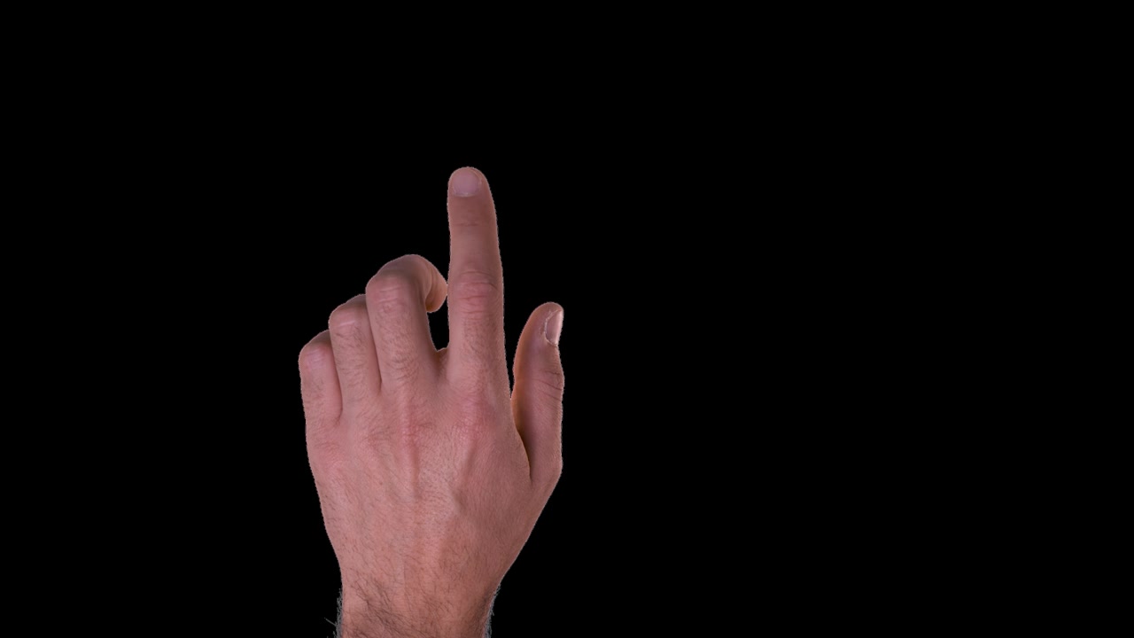 Touch Screen Finger Gestures on alpha channels. A finger taps and swipes numerous times to simulate interacting with a mobile device. Fully keyed out with an alpha channel. Transparent background. 4K