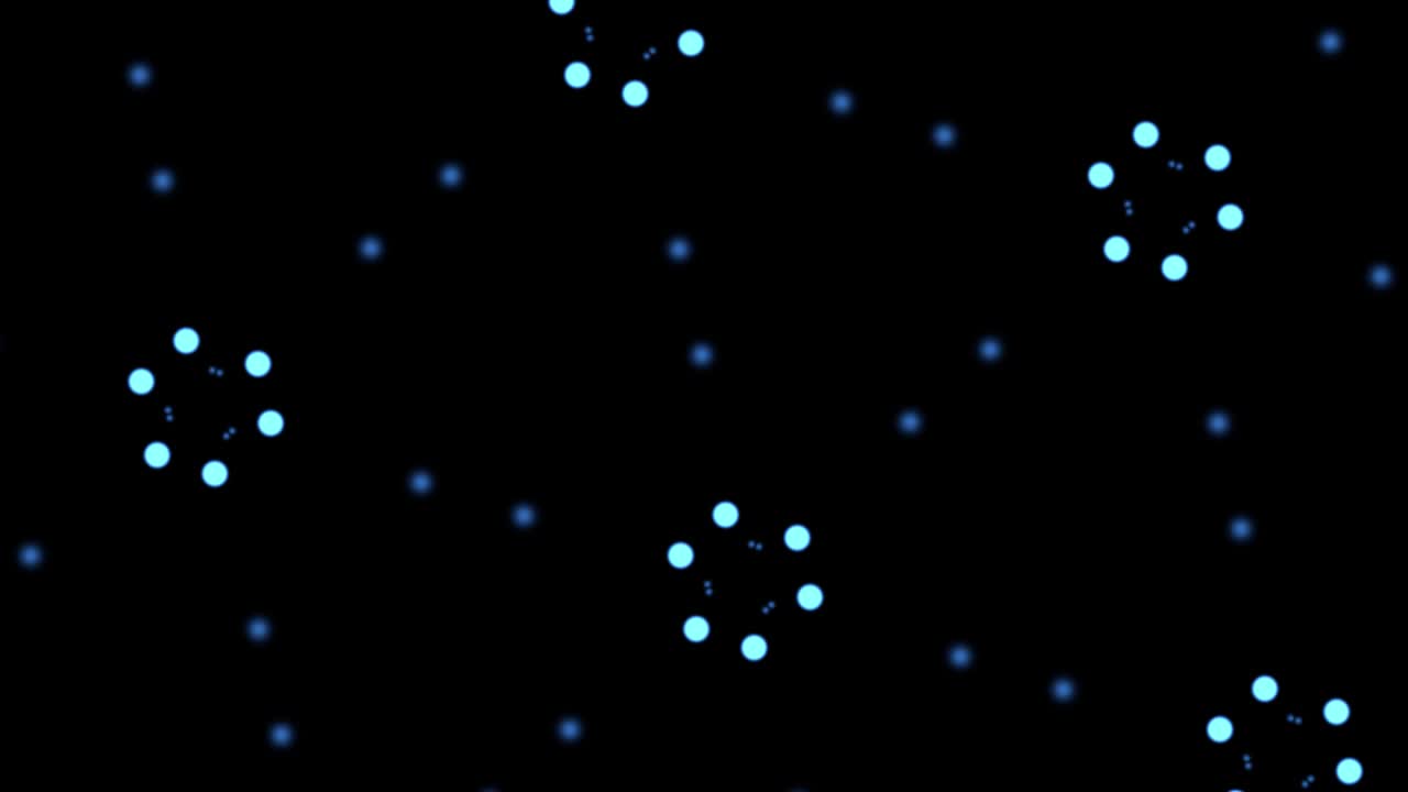 칼레이도스코프 효과의 추상적인 배경: 파란색 원과 점이 어두운 색상에서 박거립니다.