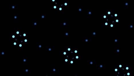 fondo abstracto con efecto caleidoscopio. los círculos azules y puntos parpadean en un oscuro