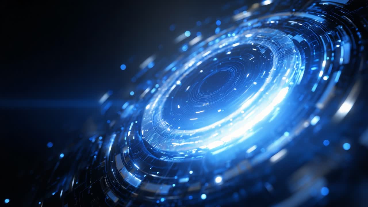 A Mesmerizing Glimpse into the Depths of Futuristic Technology: Captivating Blue Circular Pattern with Luminous Highlights and Intricate Design Elements