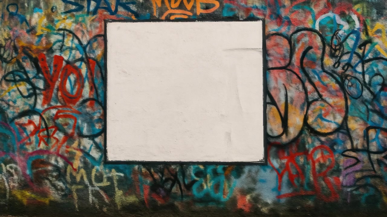 Persona che Cammina Davanti a un Poster Bianco Vuoto su un Muro Graffitato
