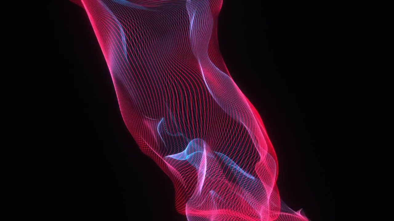 Abstract Red Wavy Glowing Line Mesh on Black Background