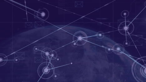 Animation of globe and data processing over network of connections