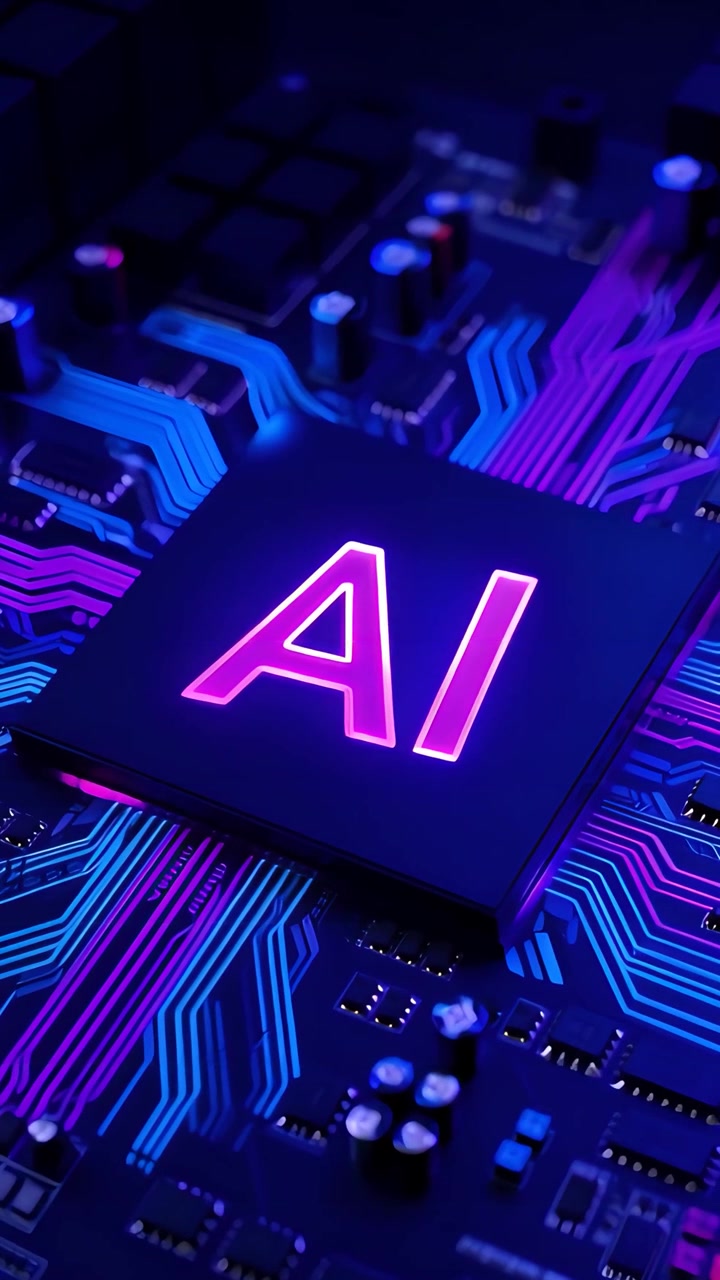 Sfondo Tecnologico Futuristico con Scheda Madre e Chip AI 4K