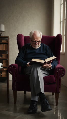 senior man reading in armchair