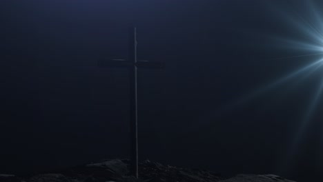 4k-Cruza-Rayos-De-Silueta-Y-Bengala,-Fondo-Oscuro