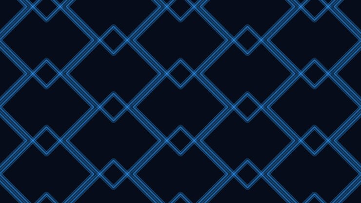 Seamless abstract footage of a blue neon diamond grid with glowing lines on a dark background, ideal for technology themes, digital networks, and futuristic design
