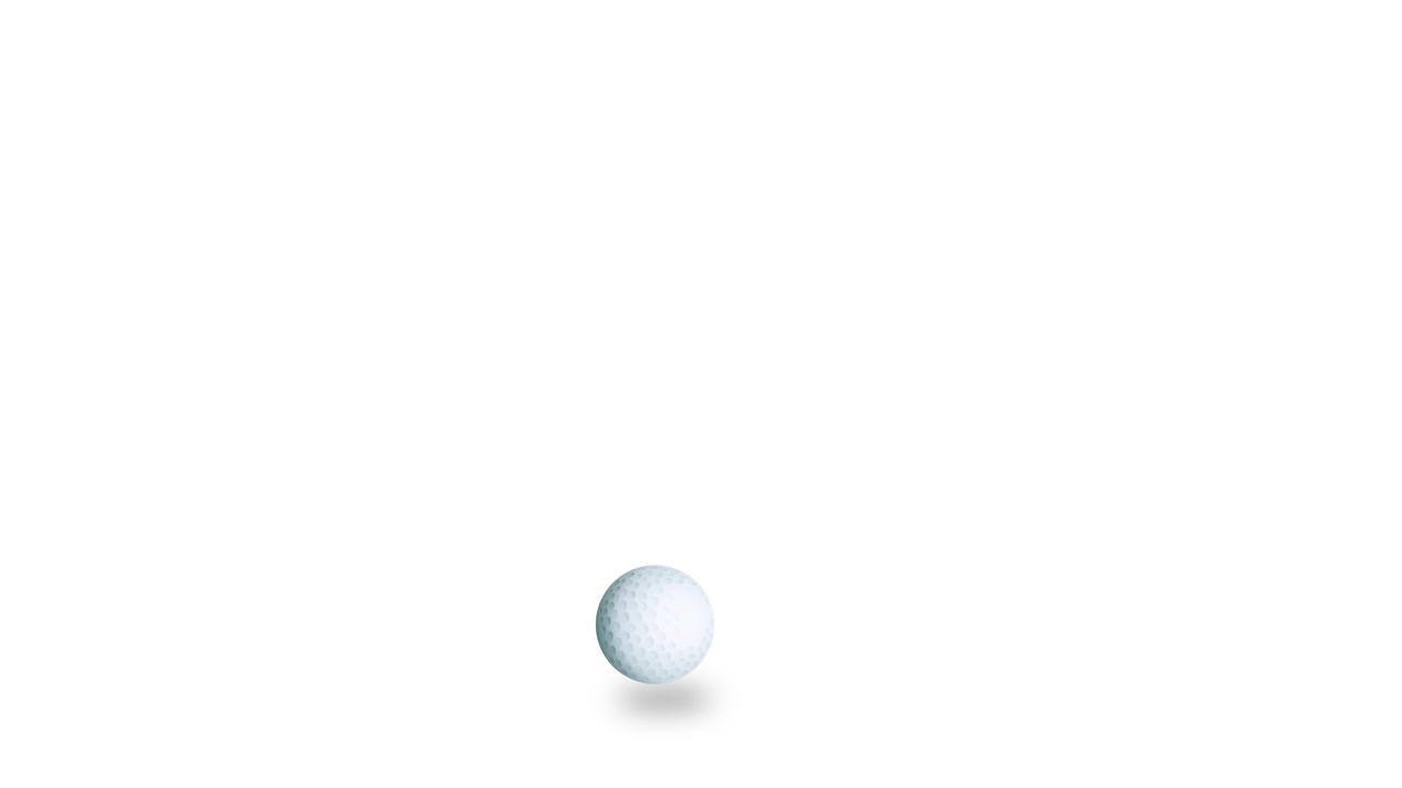 A white golf ball bounces on a clean background, casting soft shadows in minimal style