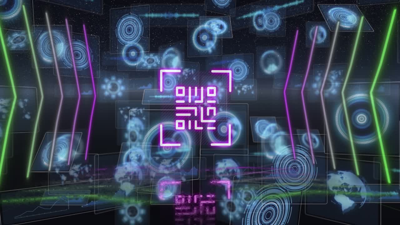Animation of qr code over scope scanning and data processing