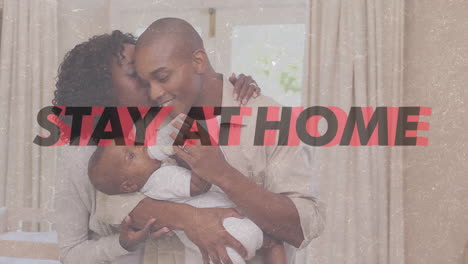 african american family with words stay at home