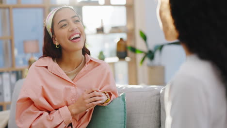 friends, relax and women on sofa in conversation