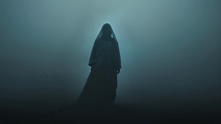 Eerie Hooded Figure in Fog
