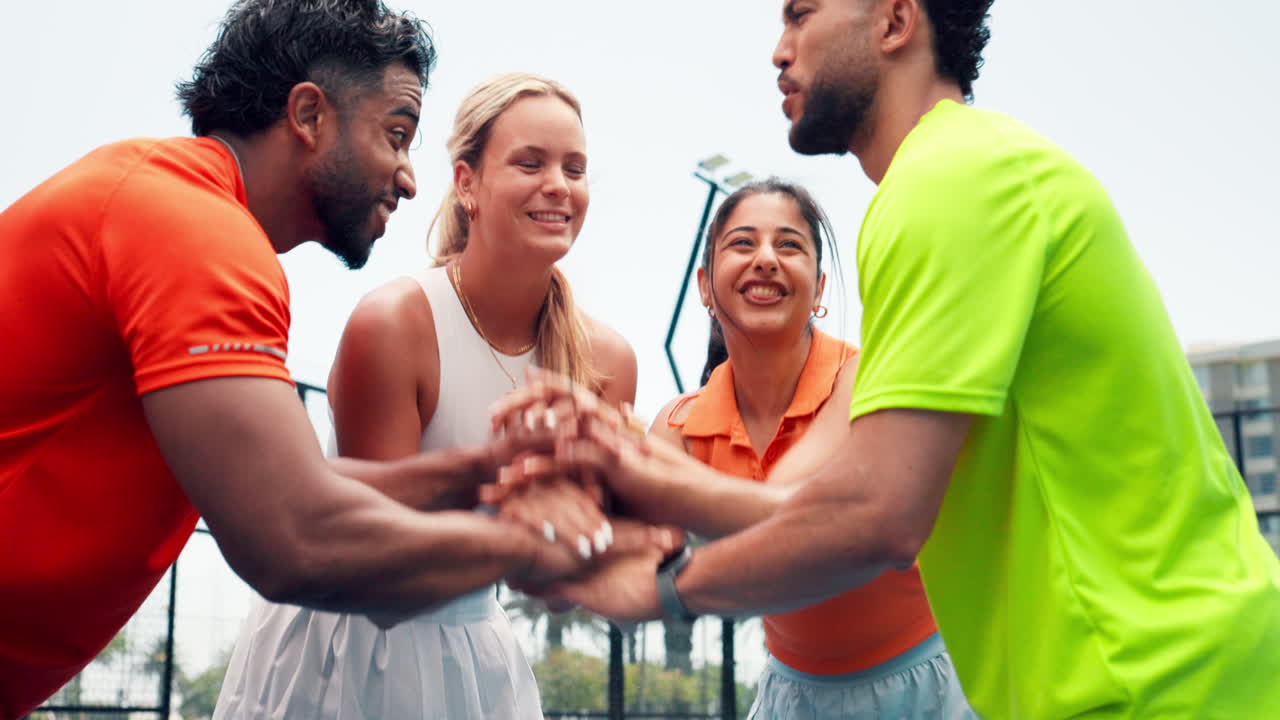 Happy Friends Celebrating Teamwork on a Sports Court