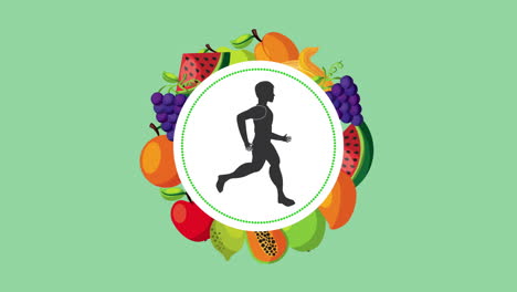 healthy life style man running and vegan food