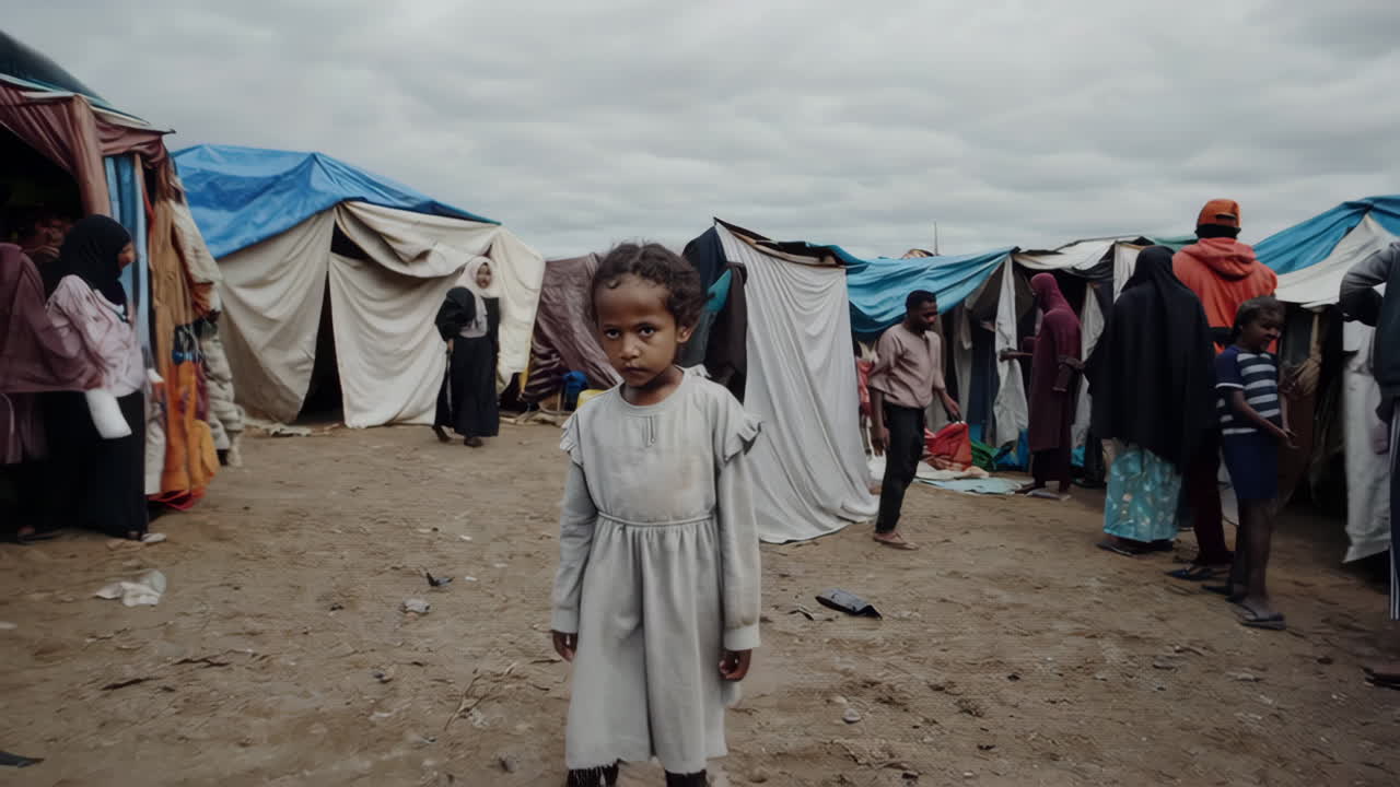 Close-up Portrait of a Young Child in a Refugee Camp