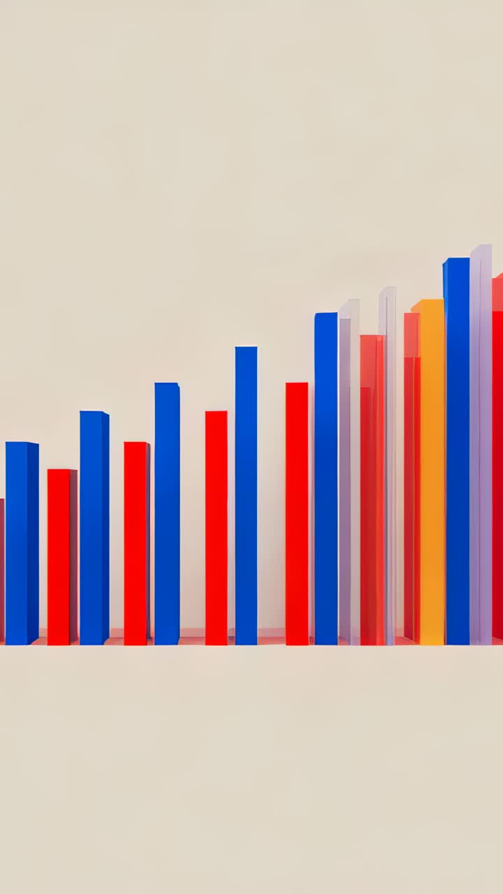 Vertical video: Waving blue red bars causing subtle height and side shifts on beige studio base