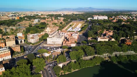 establishing drone shot above circus maximus in rome - historic italian capital city