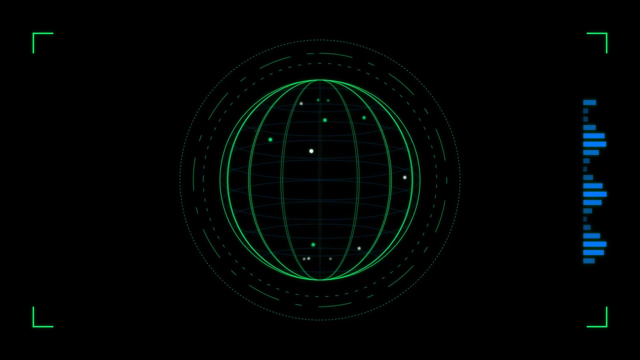 Digital HUD Interface with Rotating Wireframe Globe