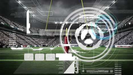 animation of scanner and data processing over grass pitch at sports stadium