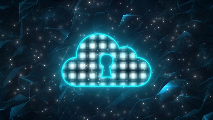 Glowing Digital Cloud Icon with Keyhole Symbol