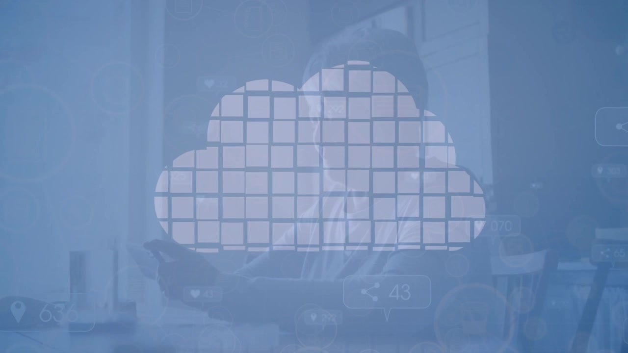 Person bruger smartphone med digital cloud computing-overlejring
