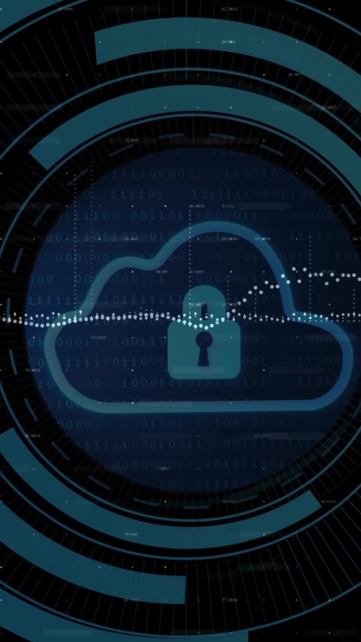 Animation of scope scanning and padlock over diagram and cloud