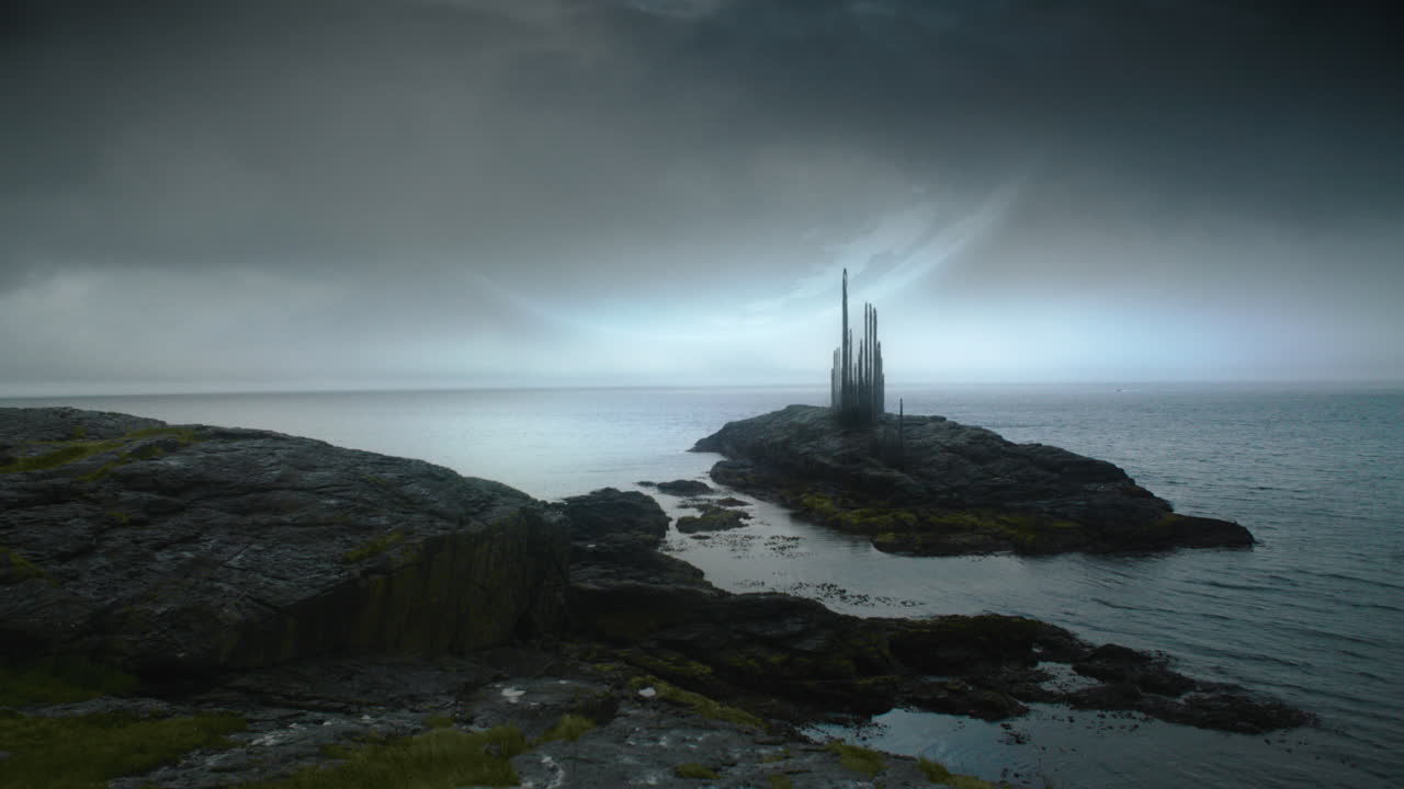 Alien Landscape with planet on the sky