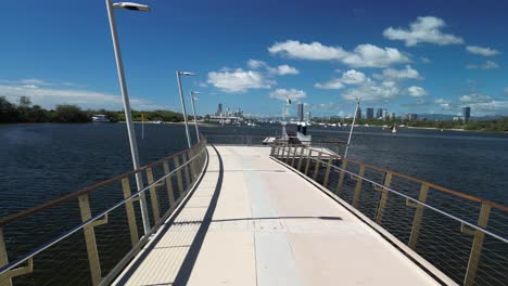 creative view of a modern style recreational boating and fishing pontoon located in a marine stadium