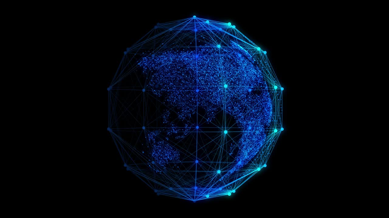 4k 3d wireframe globe made of dots on a black background. Tech background. 3d rendering