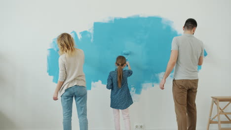 family painting a wall blue