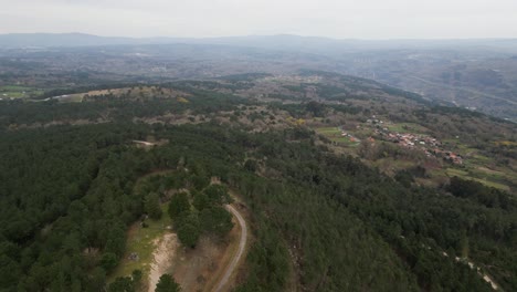 Panorámica-Aérea-A-Través-De-La-Ladera-Boscosa-Sobre-El-Valle-Punxin-Ourense-España