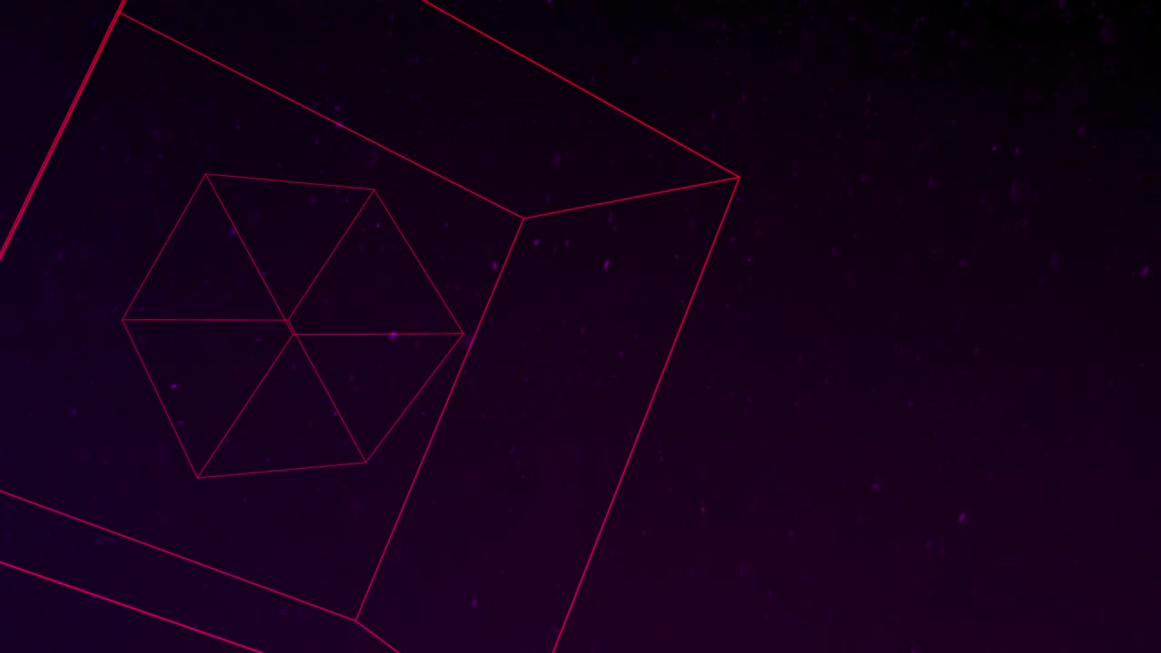 Motion geometric shape with particles in space abstract black dark background