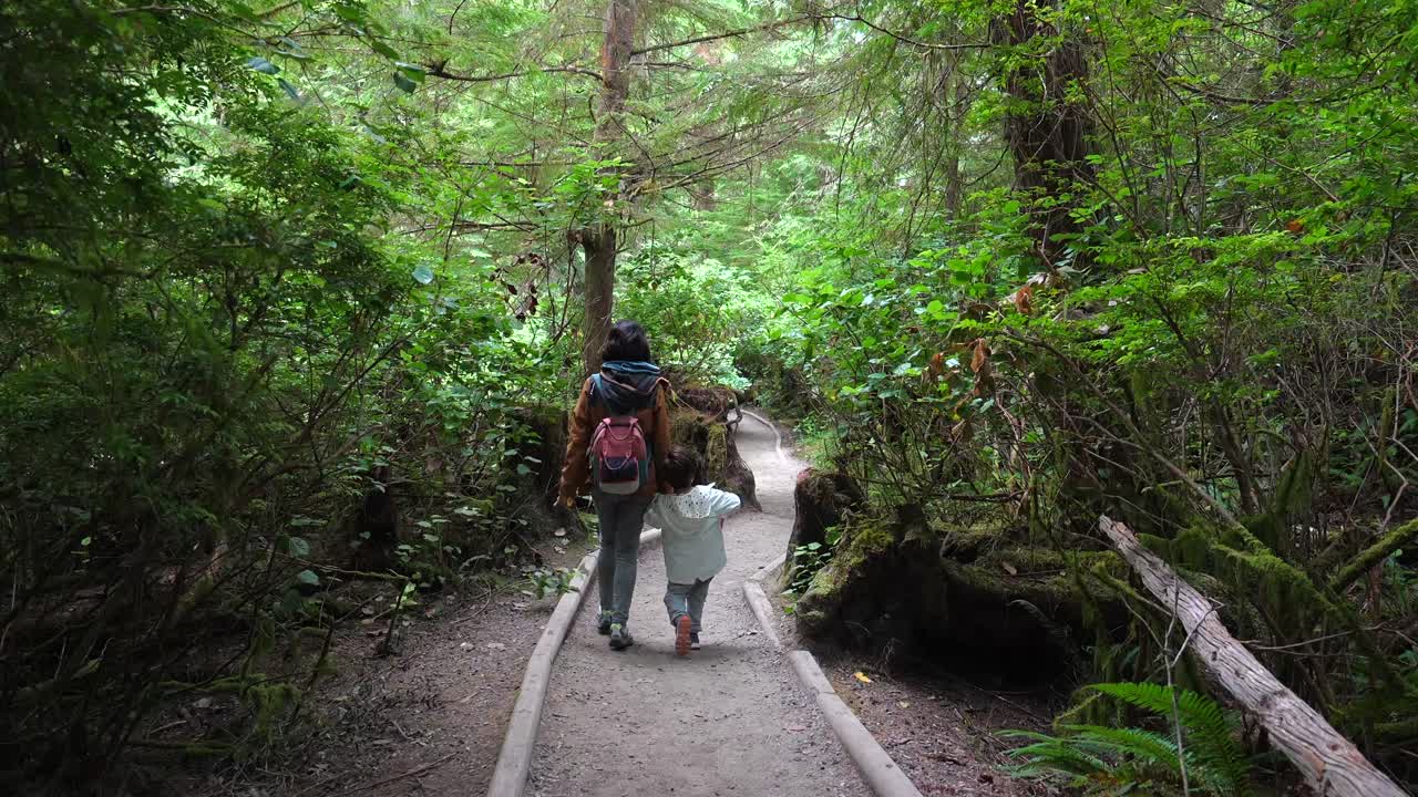 Mother and Child Walking in the Forest