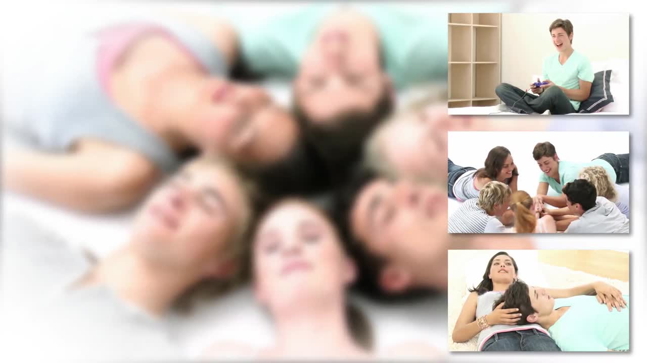 십대 들 의 연합 된 집단 이 재미 를 즐기고 있다