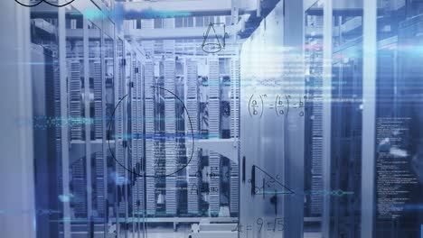 animation of mathematical equations and data processing against computer servers