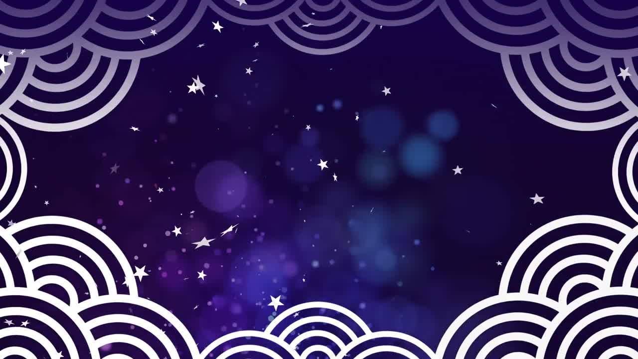 하색 크리스마스 별의 애니메이션 밤 하늘에 파란색 불빛과 색 곡선의 경계.