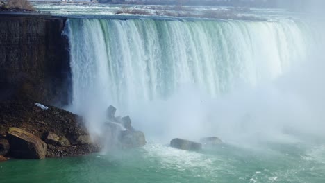 4k-Niagria-Falls-Nebelwolke-Wasserfall-Möwen-Regenbogenschwenk-Rechts