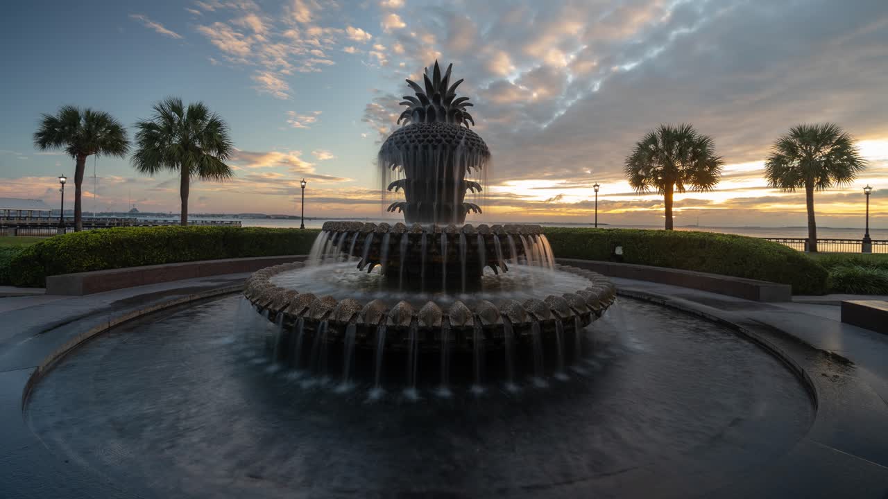 Pineapple Fountain at Sunrise in Charleston, South Carolina