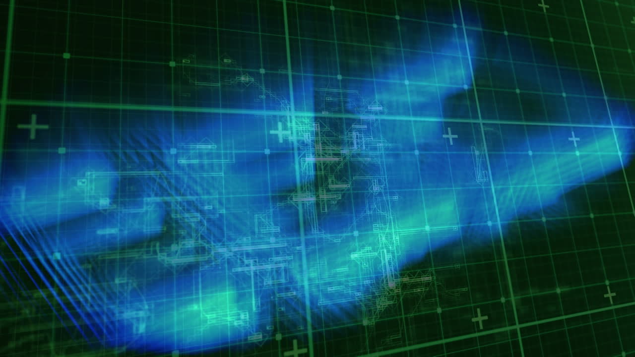 그리드 배경에서 디지털 데이터 처리의 애니메이션