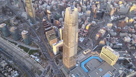 costanera center santiago chile, vista aérea atardecer