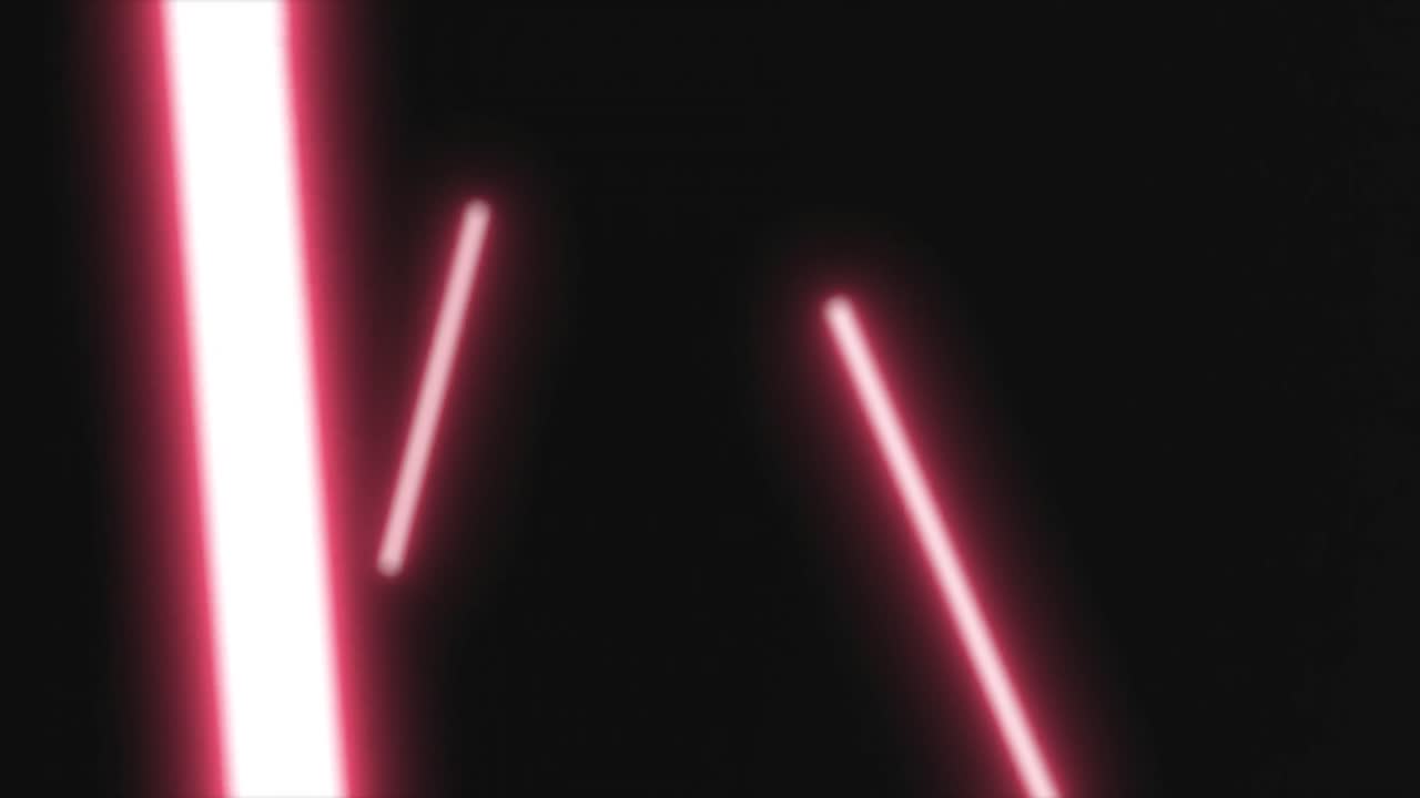Pulsating red neon strip lights floating on a black background
