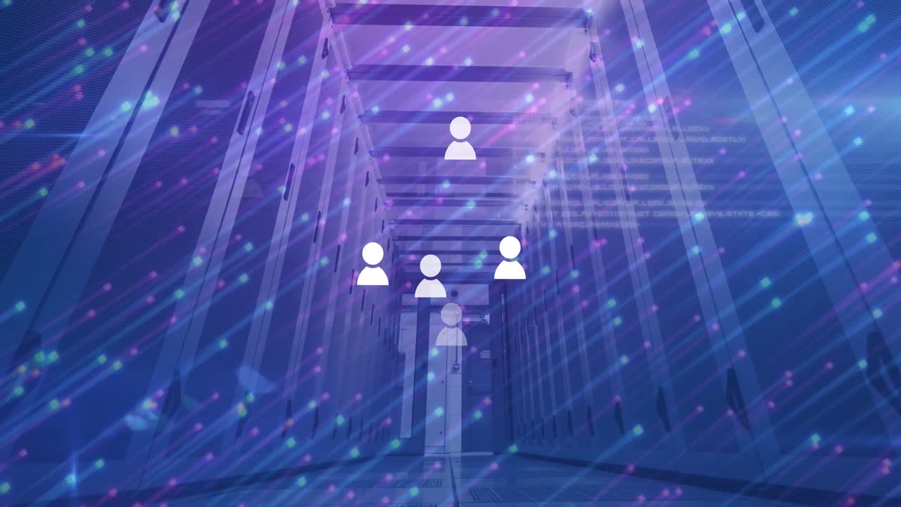 컴퓨터 서버를 통해 사람들의 아이콘의 애니메이션