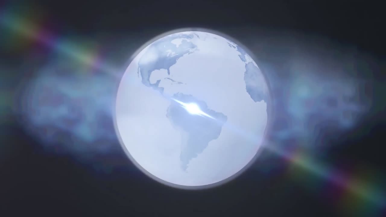 animación de luz brillante y globo girando sobre las nubes