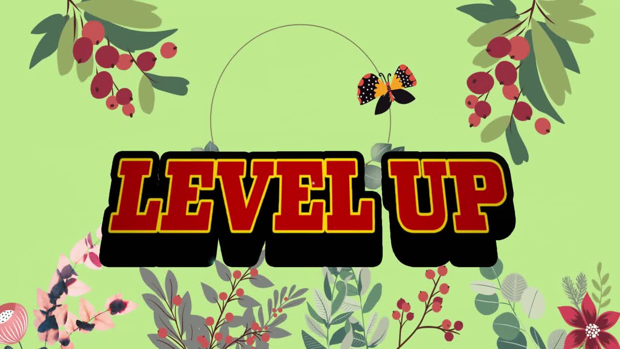 꽃 프레임으로 디지털 추상 공간에서 레벨을 올리는 애니메이션