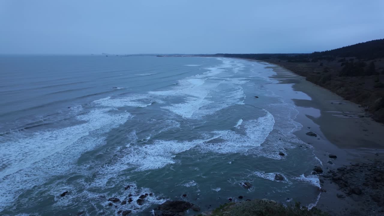 Gimbal wide panning shot of rugged coastline from the Crescent Beach Overlook in Crescent City, California. 4K